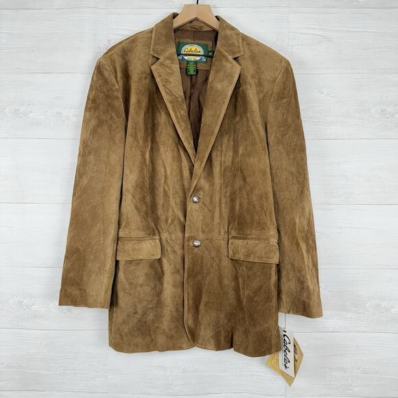 Cabela's Brown Leather Sport Coat Blazer Men 44 R Buffalo Nickel Buttons Suede